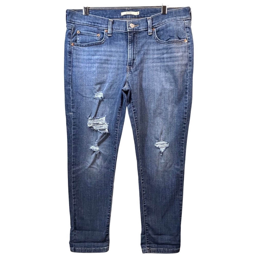 Levi's 501 Boyfriend Jeans Women 31x27 Distressed Ripped Medium Wash Blue Denim